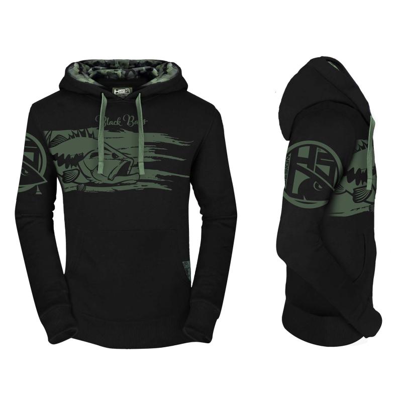 Hotspot Design Hoodie Black Bass with camo detail - Size XL