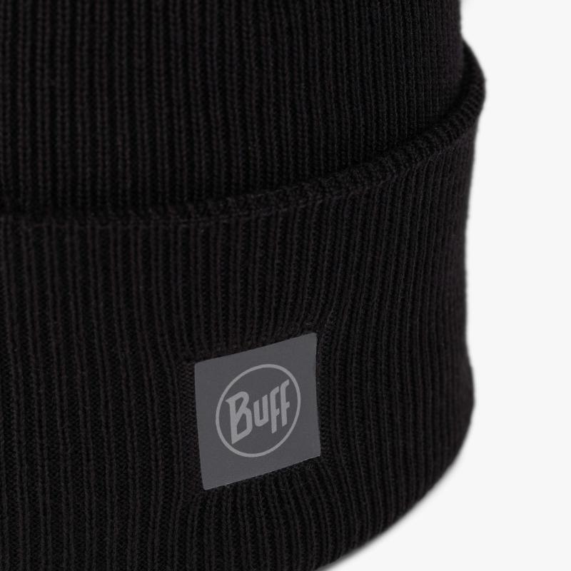 Buff Crossknit Beanie Solid Black