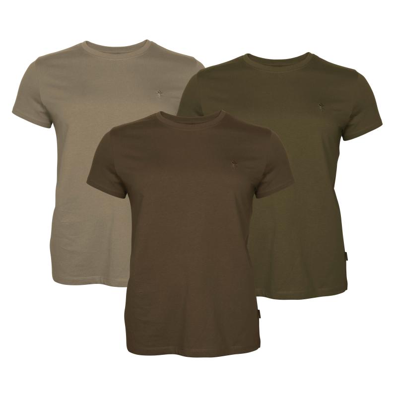 Pinewood 3-Pack Women T-Shirt Green/H.Brown/Khaki XS