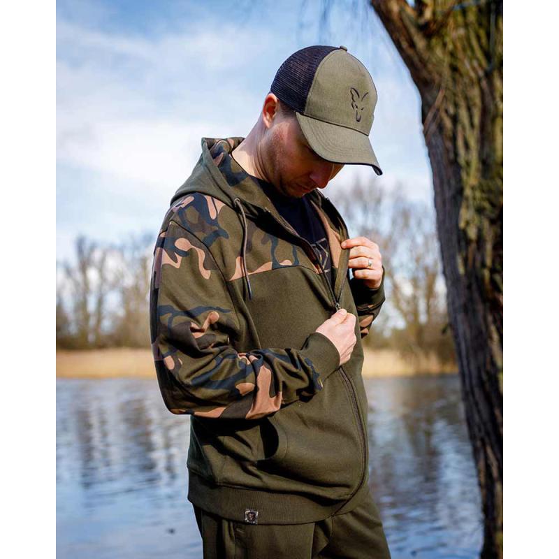 Fox LW Khaki / Camo Split Zip Hoody MEDIUM