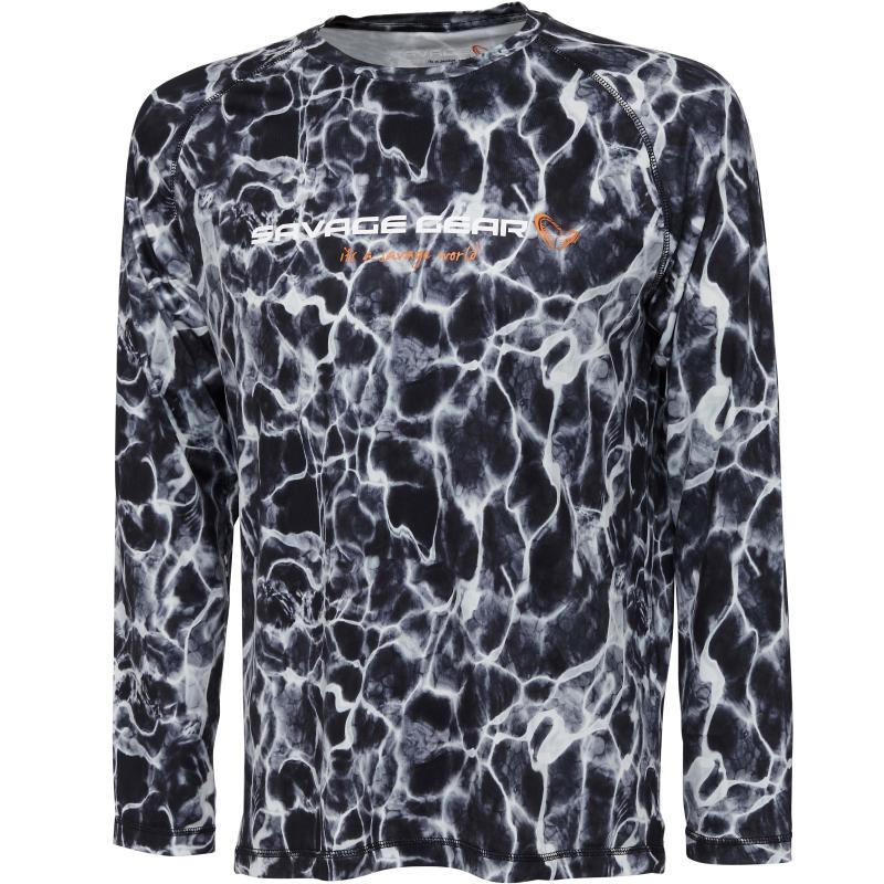 Savage Gear Night Uv Long Sleeve T-Shirt S Black Waterprint